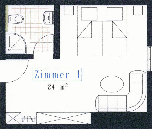 Der Bauplan vom Doppelzimmer Nr. 1 Der Plan des Zimmers Nr. 1