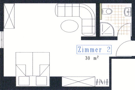 Der Bauplan vom Doppelzimmer Nr. 2 Der Plan des Zimmers Nr. 2