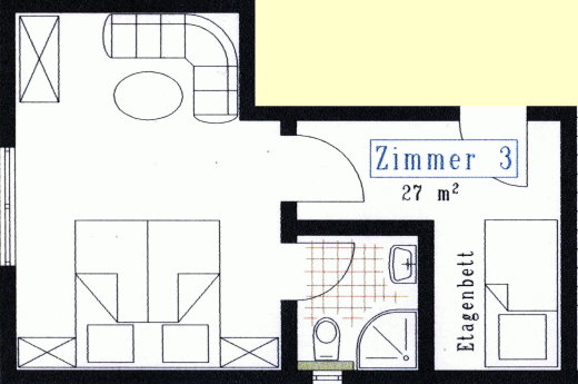 Der Bauplan vom Familienzimmer Nr. 3 Der Plan des Zimmers Nr. 3
