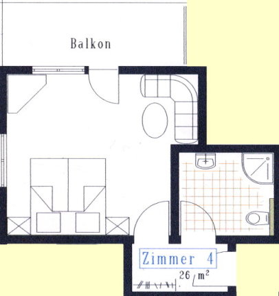 Der Bauplan vom Doppelzimmer Nr. 4 Der Plan des Zimmers Nr. 4