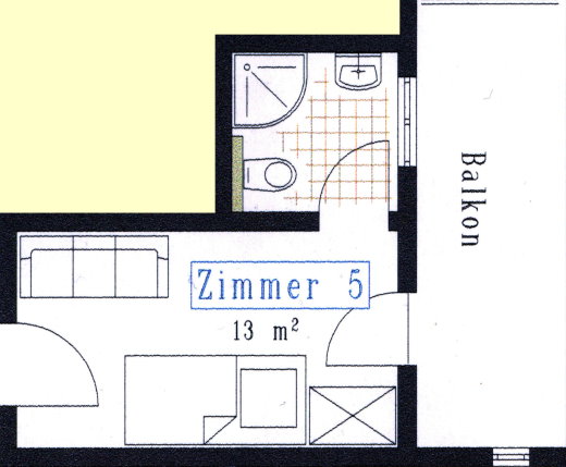 Der Bauplan vom Einzelzimmer Nr. 5 Der Plan des Zimmers Nr. 5